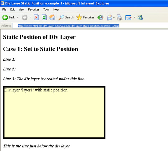 div layer static position example 1