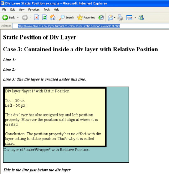 div layer static position example 3